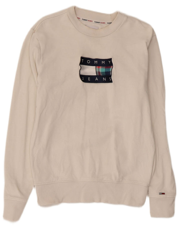 TOMMY HILFIGER Pulover cu grafic pentru damă, UK 6 XS, bumbac alb