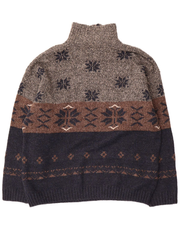 Angelo Litrico Pulover pentru bărbați, cu fermoar, cu gât, XL, bleumarin, acrilic Fair Isle