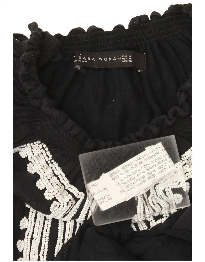 Bluză pentru femei Zara UK 12, bumbac mediu negru