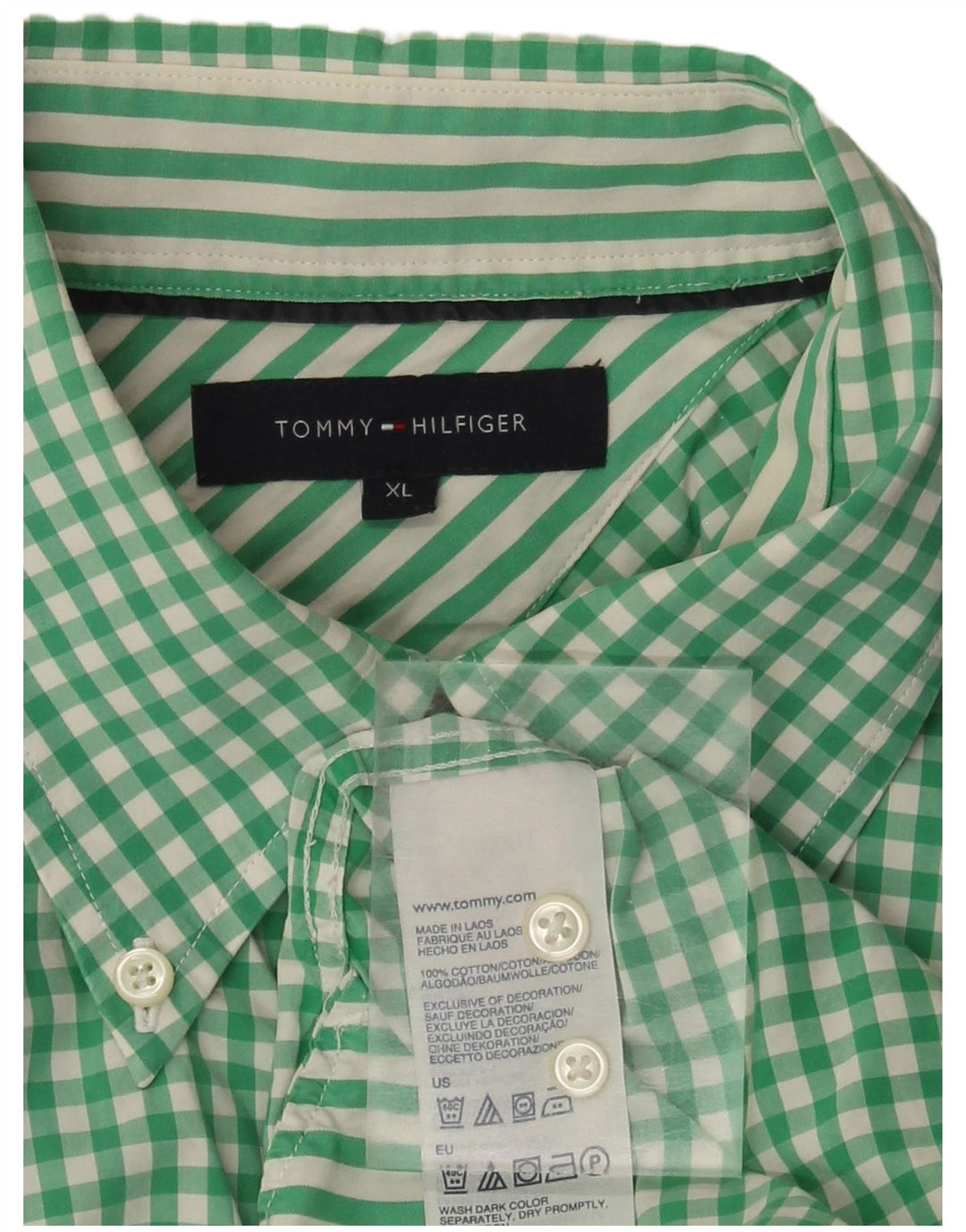 Cămașă cu mânecă scurtă pentru bărbați Tommy Hilfiger, XL, bumbac vichy verde