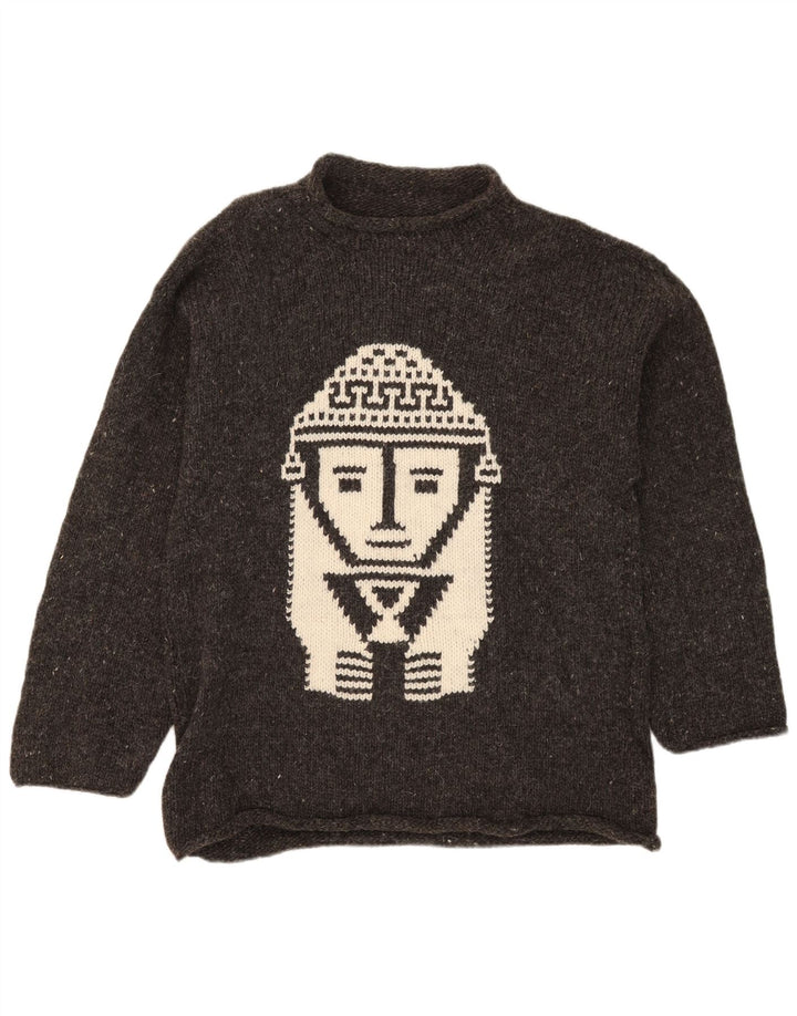 Pulover vintage pentru bărbați cu grafică cu gât țestoasă, aztec cu pături gri mediu
