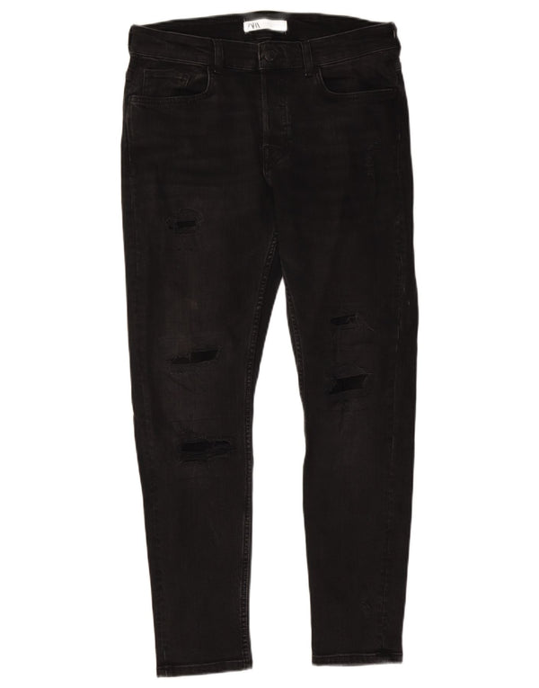 Blugi skinny învechiți pentru bărbați ZARA EU 42 Large W32 L28 Negri