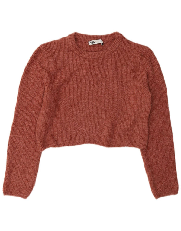 Pulover de damă Zara Crop Crew Gate UK 12 Maro Mediu Acrilic