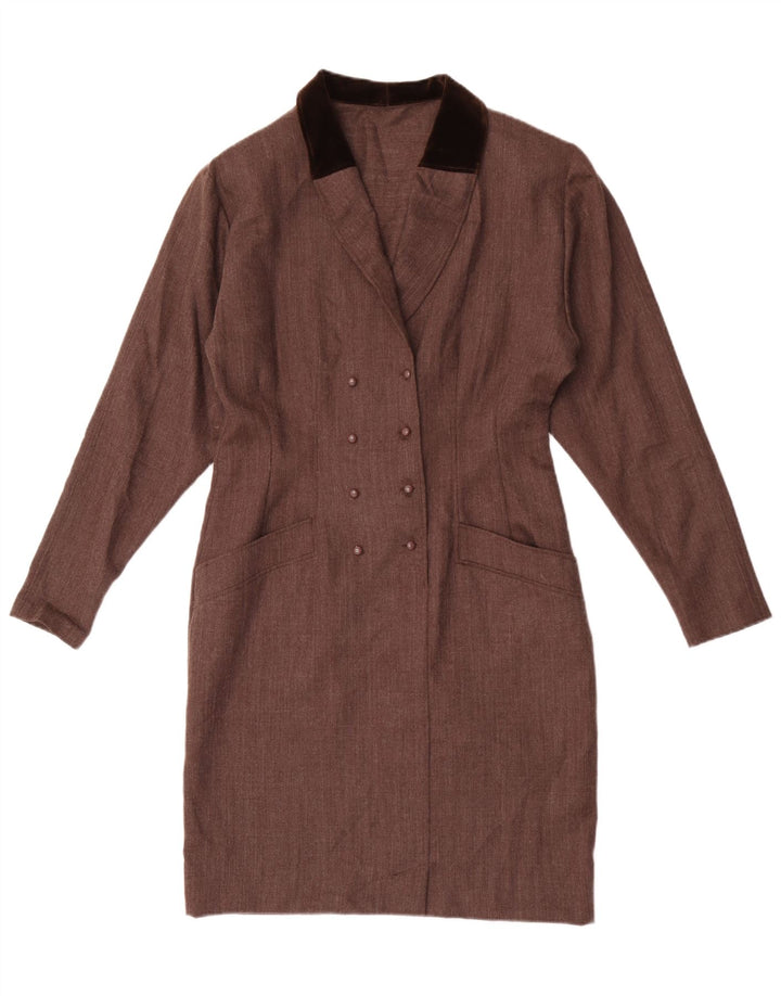 Rochie cămașă vintage pentru femei UK 12 Lână maro medie
