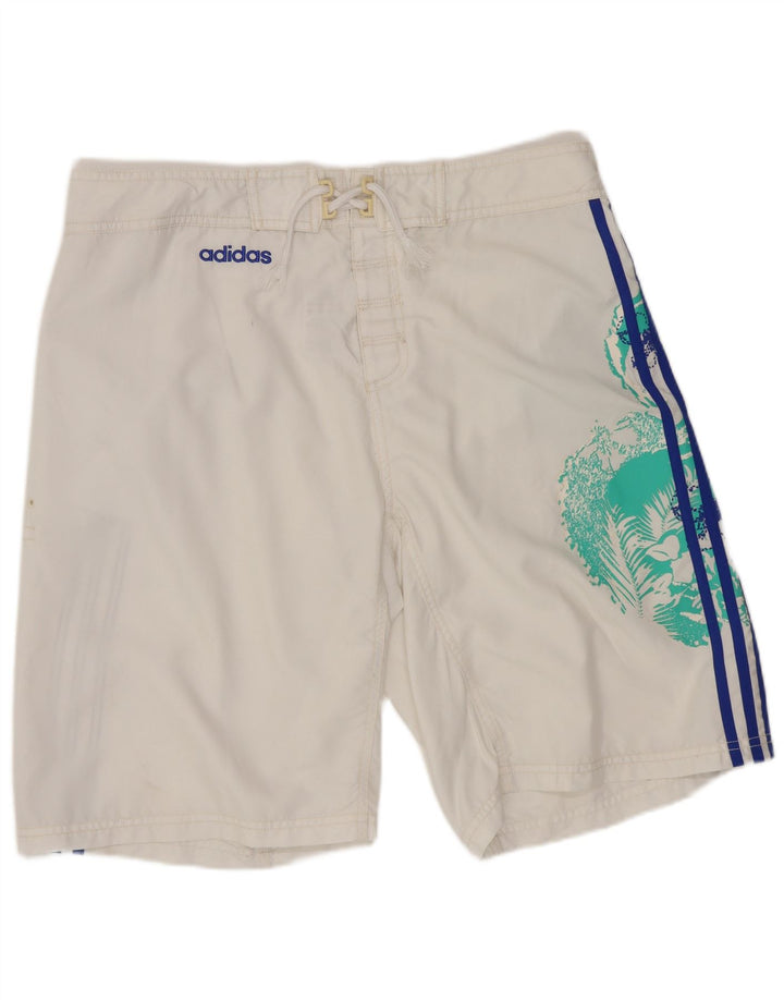 Pantaloni scurți de înot cu grafică Adidas pentru bărbați, poliester floral, alb mediu