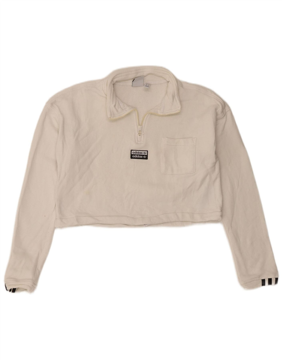 Pulover Adidas pentru femei, supradimensionat, cu fermoar și gât, UK 8, mic, alb