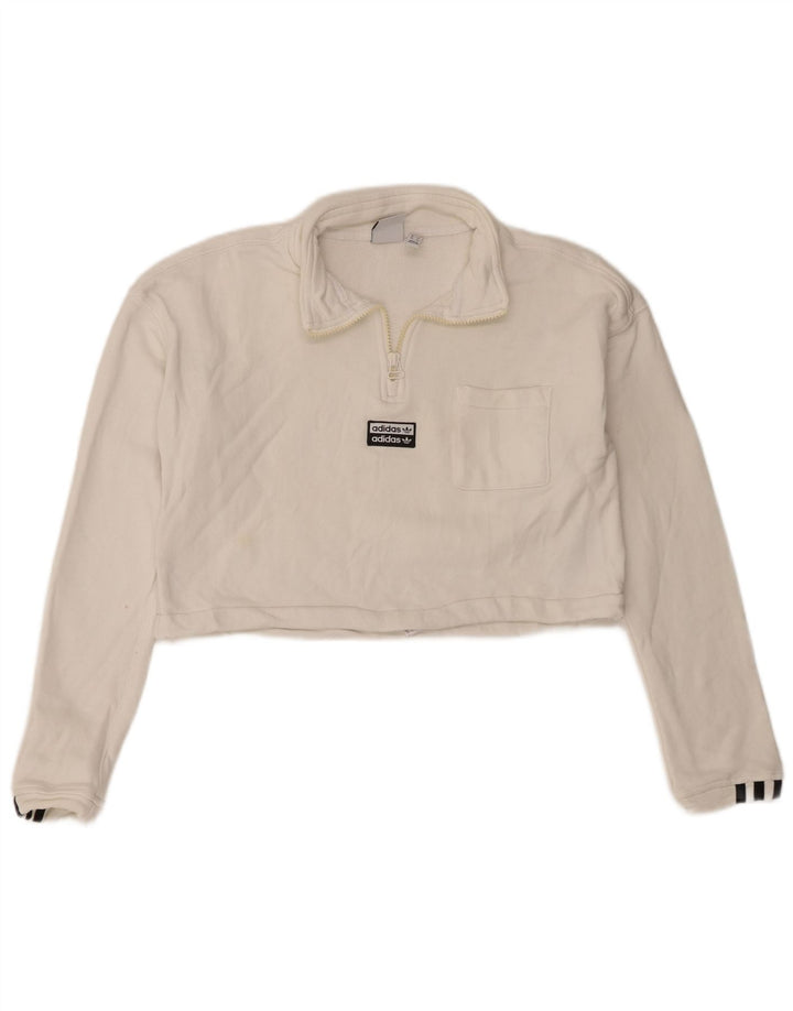 Pulover Adidas pentru femei, supradimensionat, cu fermoar și gât, UK 8, mic, alb