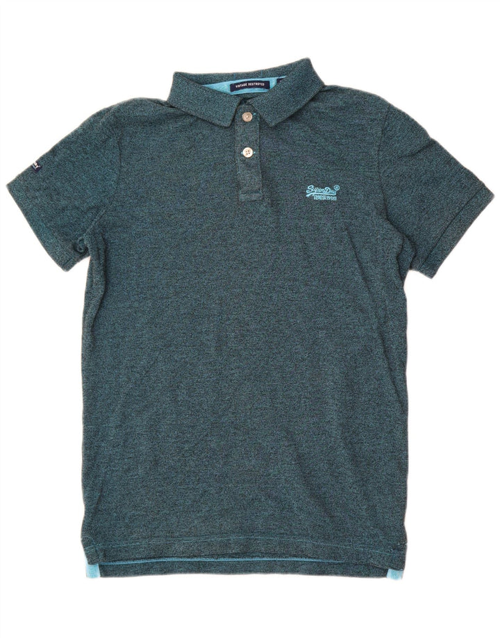 Tricou polo Superdry pentru bărbați, poliester cu pături verde mediu