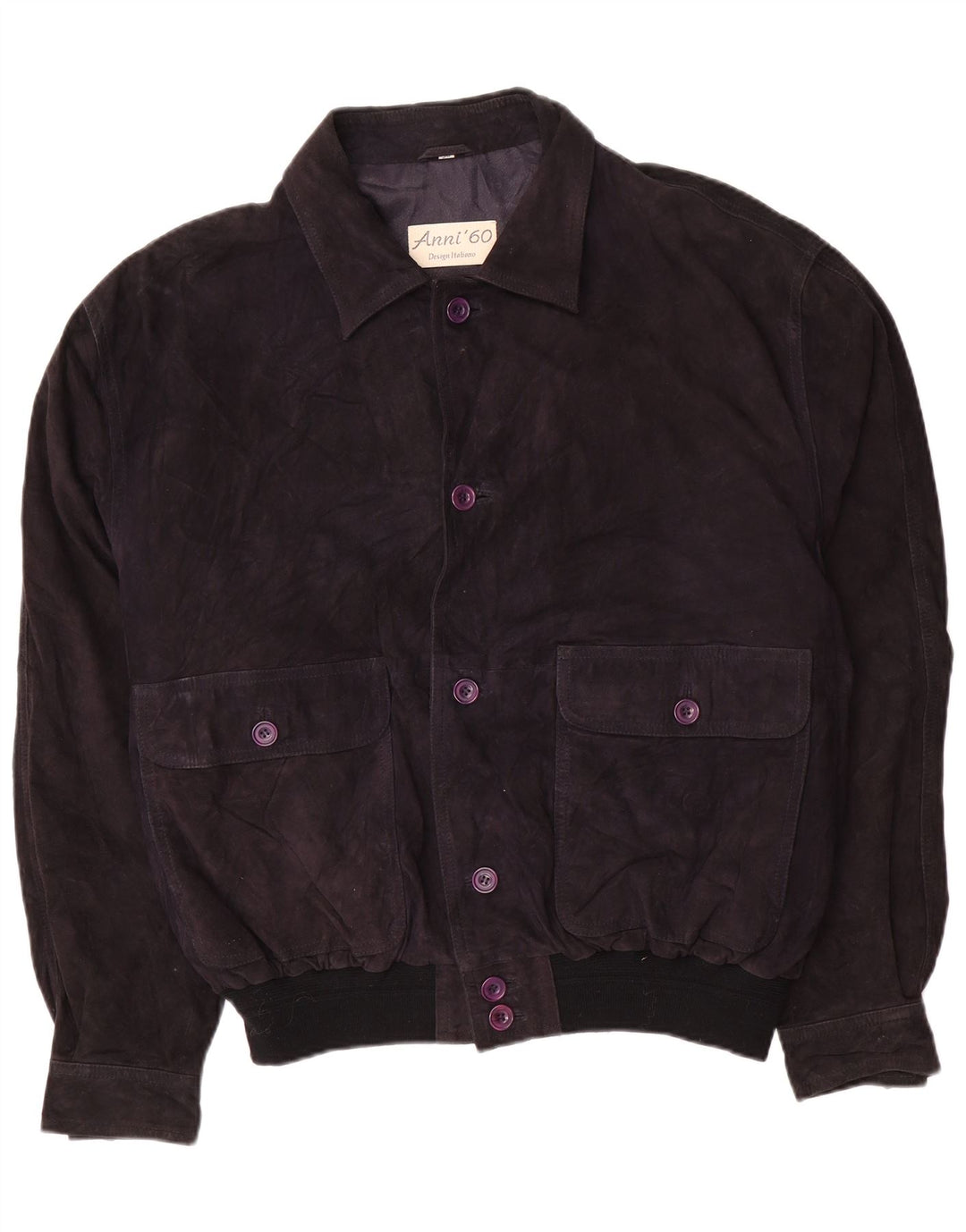 Bomber vintage pentru bărbați din piele intoarsa IT 58 4XL din piele albastru bleumarin