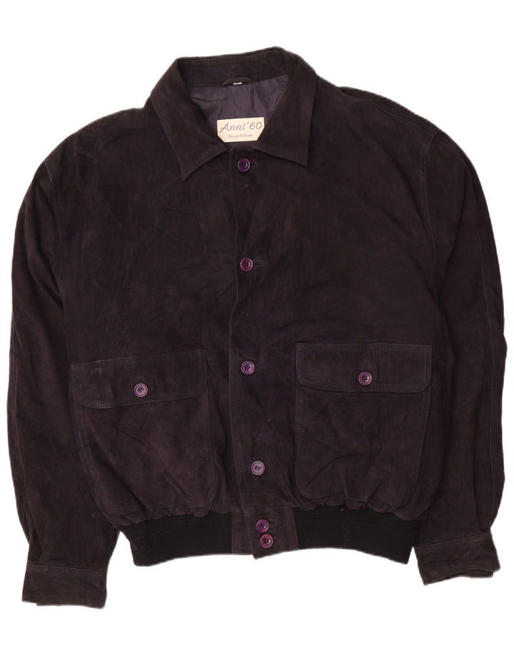 Bomber vintage pentru bărbați din piele intoarsa IT 58 4XL din piele albastru bleumarin