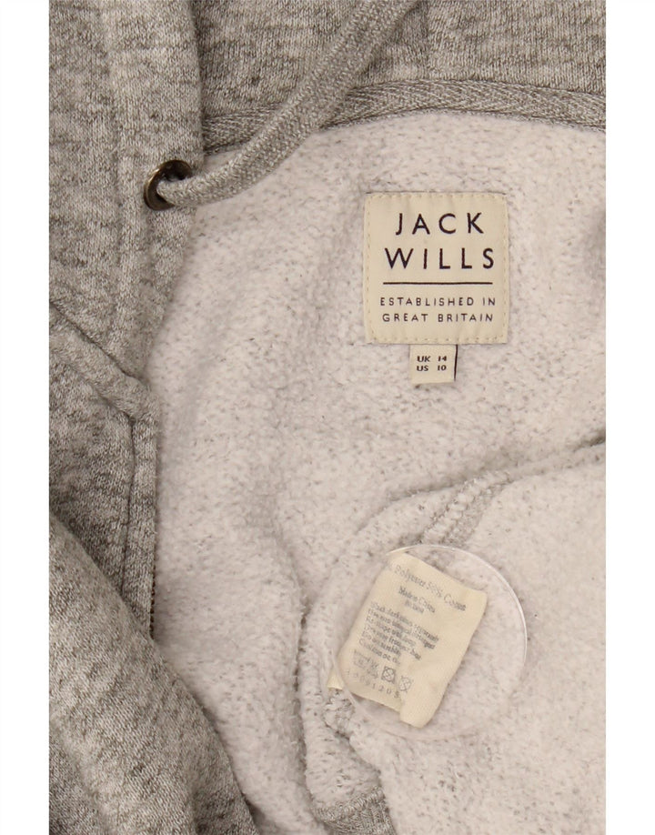 JACK WILLS Pulover cu capota cu fermoar pentru femei UK 14 mare, gri, poliester cu pete