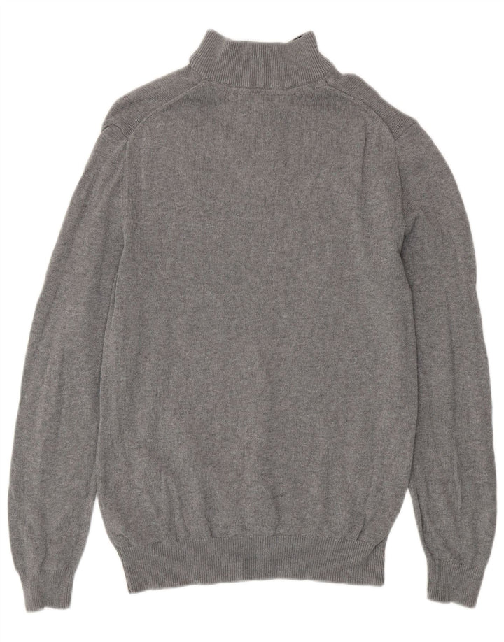 Crew Clothing Pulover pentru bărbați, cu fermoar, cu gât, bumbac mic, gri