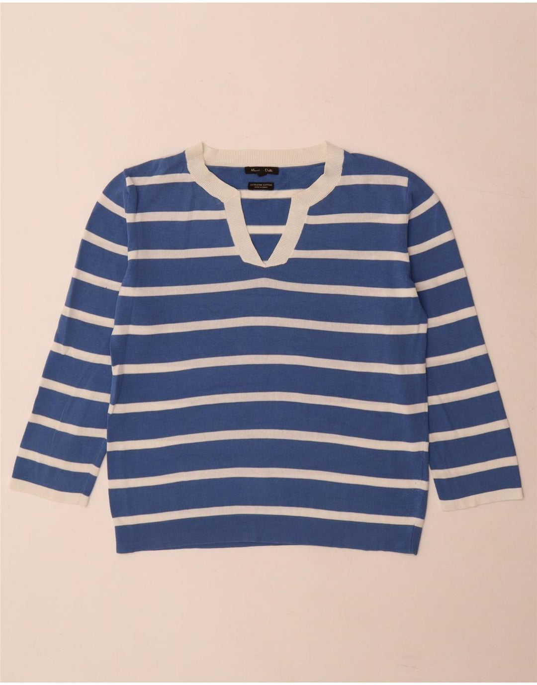 Pulover cu decolteu în V Massimo Dutti pentru femei UK 10 Mic cu dungi albastre