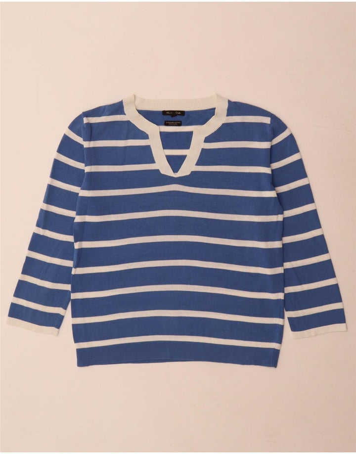 Pulover cu decolteu în V Massimo Dutti pentru femei UK 10 Mic cu dungi albastre