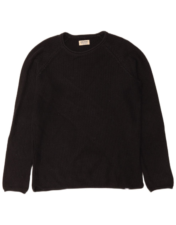 Jack & Jones Mens Crew Neck Jumper Sweater Medium Black Cotton