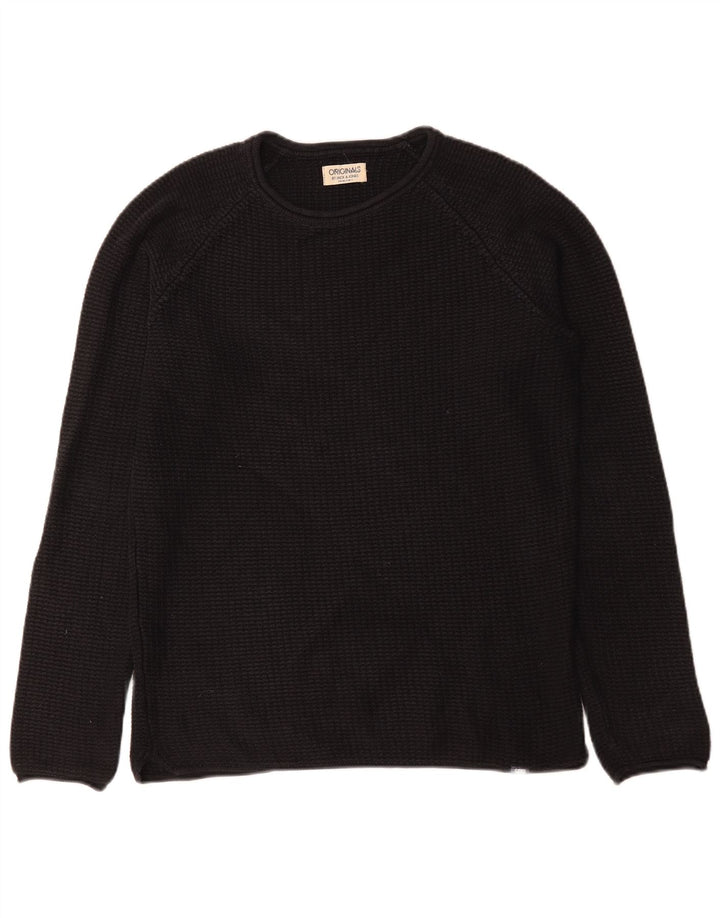 Pulover Jack & Jones pentru bărbați cu gât roșu, bumbac mediu negru
