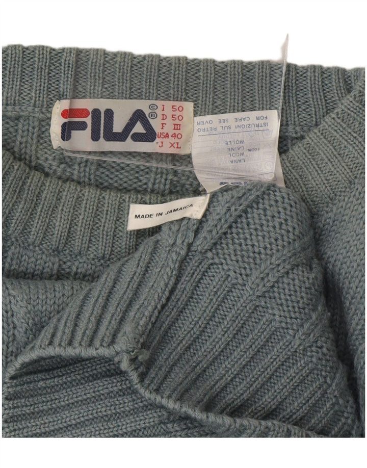 Pulover FILA pentru bărbați, cu decolteu larg, pulover IT 50, lână albastră medie