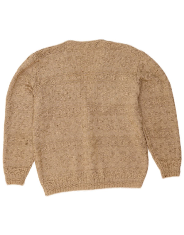 Pulover Cardigan Vintage pentru Damă UK 12 Medium Bej Geometric Acrilic