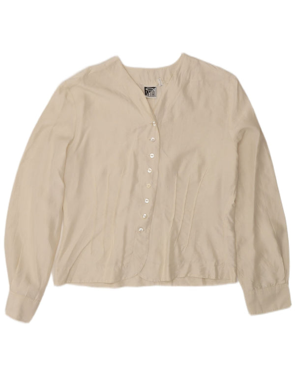 Bluză de cămașă vintage pentru femei UK 14 Medium din mătase alb