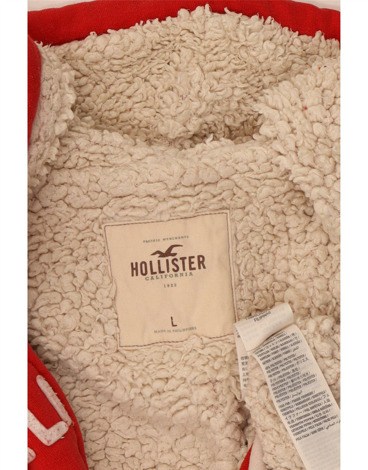 Pulover HOLLISTER pentru damă, cu fermoar și grafic, bumbac roșu mare UK 14