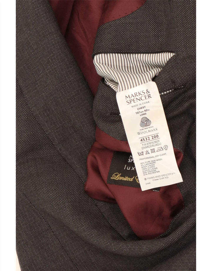 Jachetă pentru bărbați Marks & Spencer, lungă, cu 2 nasturi, UK 42, lână mare, gri