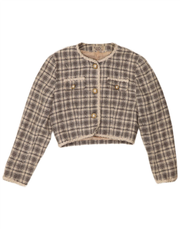 Jachetă Bolero Vintage pentru Damă, cu 3 Nasturi, EU 36, Gri mic, Acrilic