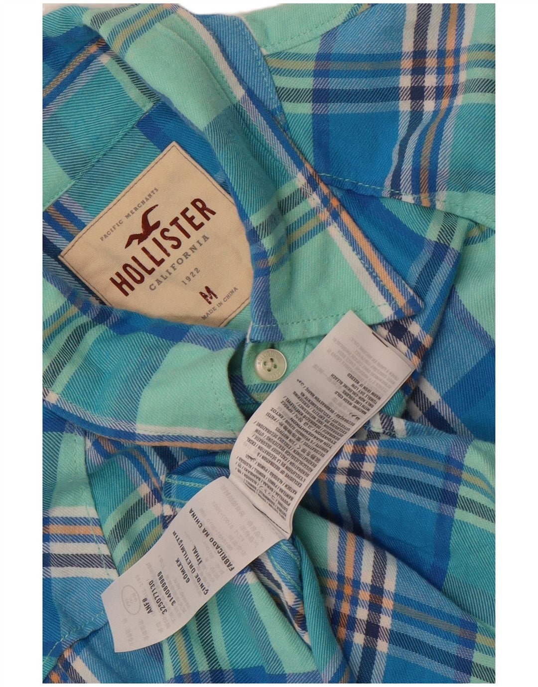 Cămașă Hollister pentru bărbați din flanel, bumbac cu carouri albastru mediu