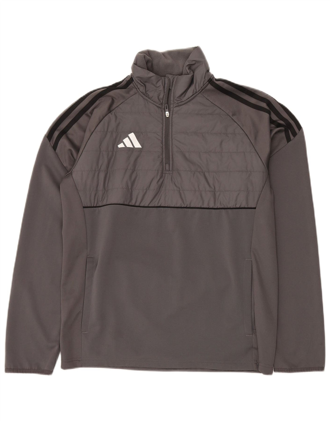 Pulover ADIDAS Aeroready pentru bărbați, cu fermoar, cu gât, poliester mic, gri