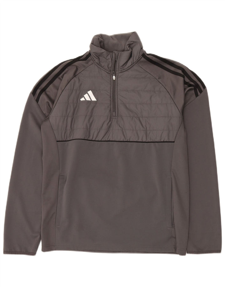 Pulover ADIDAS Aeroready pentru bărbați, cu fermoar, cu gât, poliester mic, gri