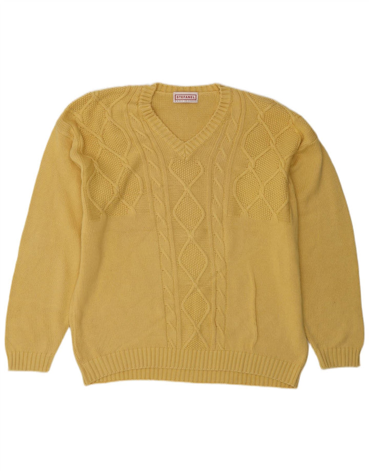 Pulover pentru bărbați Stefanel cu decolteu în V, XL, galben