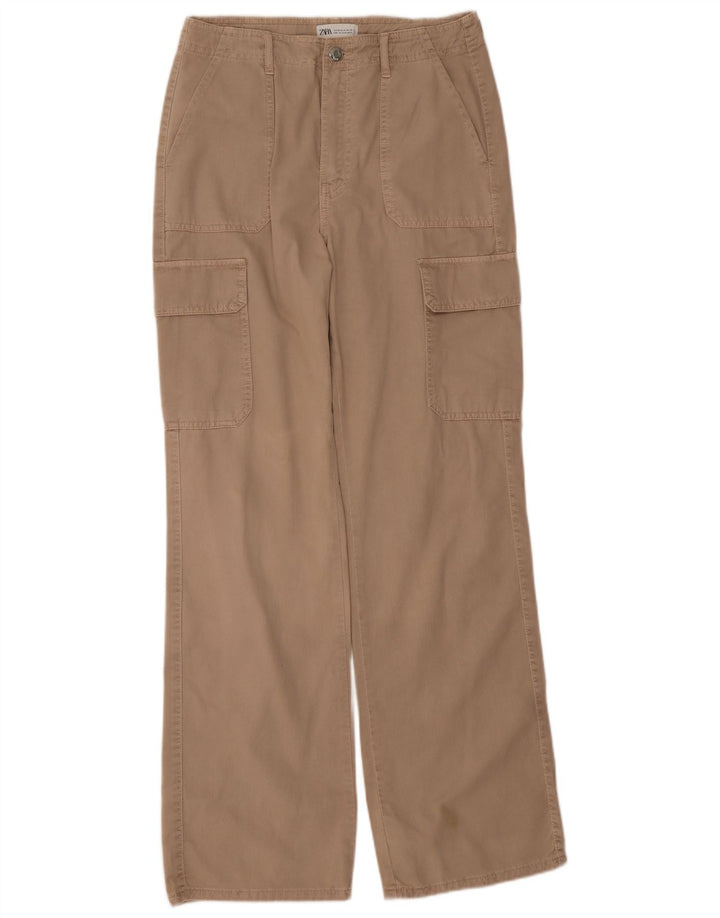 Pantaloni cargo drepti pentru femei Zara EU 38 Mici L28 L33 Bej