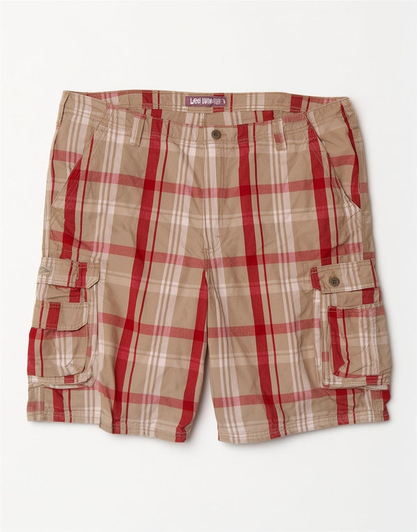 Pantaloni scurți cargo pentru bărbați Lee W42 2XL, bumbac în carouri gri