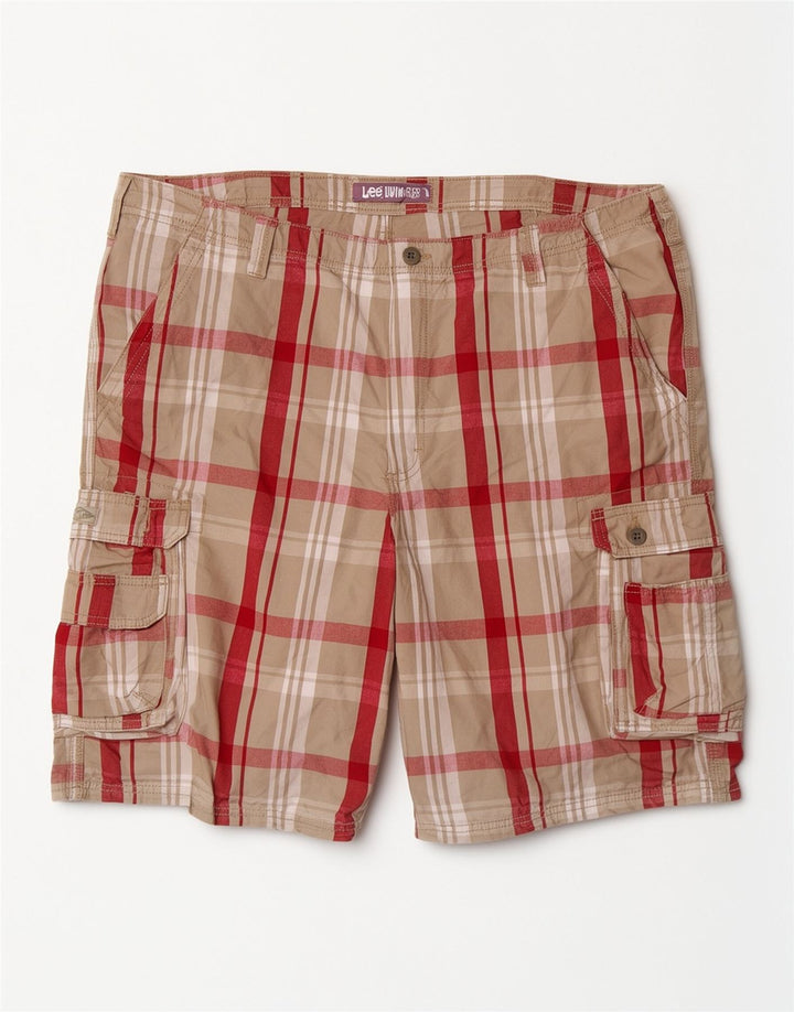 Pantaloni scurți cargo pentru bărbați Lee W42 2XL, bumbac în carouri gri