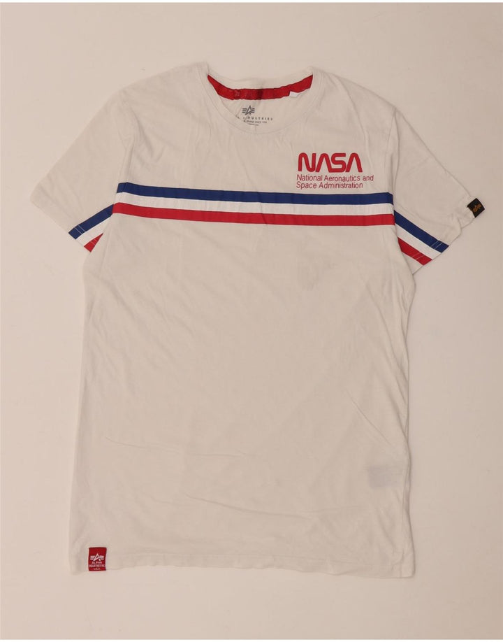 Tricou grafic pentru bărbați Alpha Industries Top, mediu alb, bumbac cu dungi