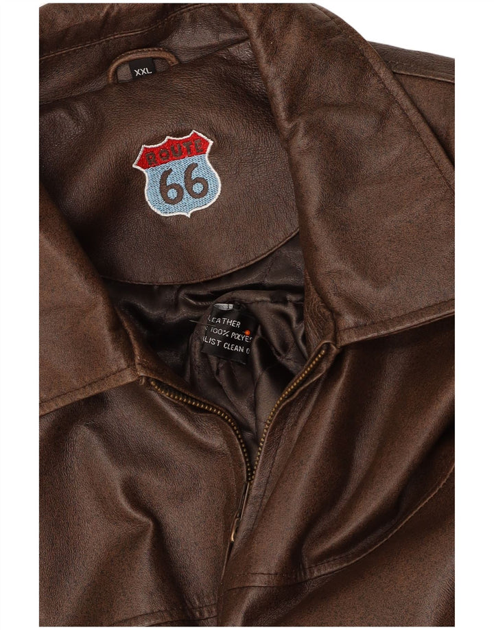 ROUTE 66 Mens Leather Jacket UK 44 2XL Brown Polyester