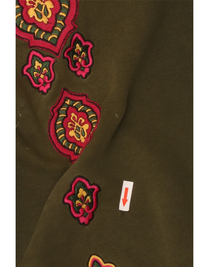 Pulover supradimensionat pentru femei Jaeger UK 12 Bumbac floral kaki mediu