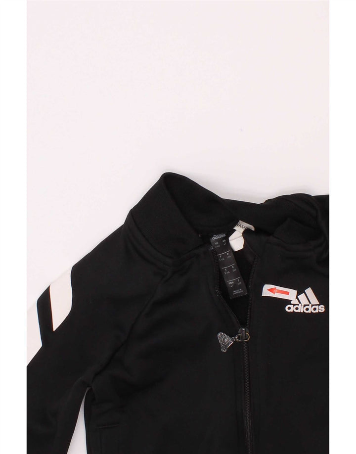 Adidas Boys Tracksuit Top Jacket 3-4 Years Black Colourblock Polyester