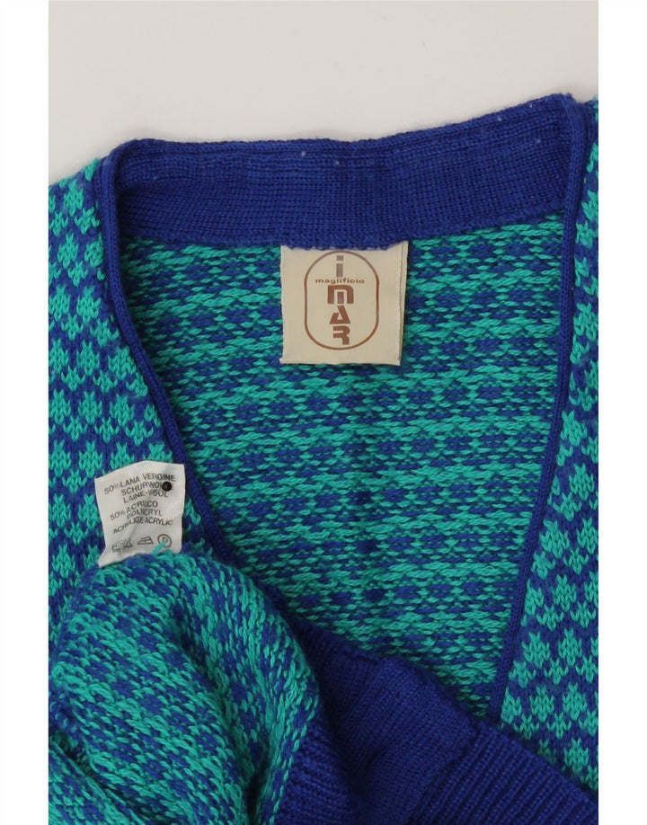 Pulover Cardigan Vintage pentru Damă UK 14 Lână Medium Blue Houndstooth