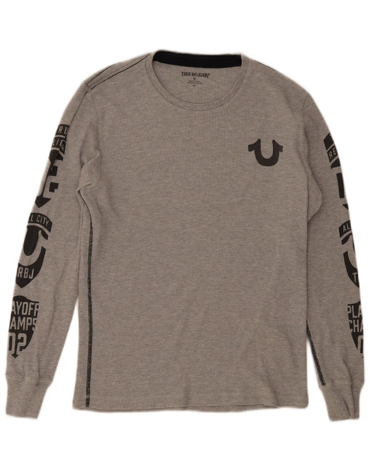 True Religion Top grafic pentru bărbați cu mânecă lungă, bumbac, gri mic