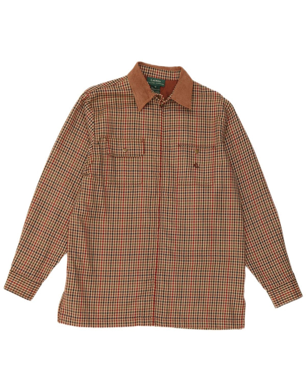 Cămașă de flanel pentru femei Ralph Lauren UK 14 Maro mediu Houndstooth Acetat