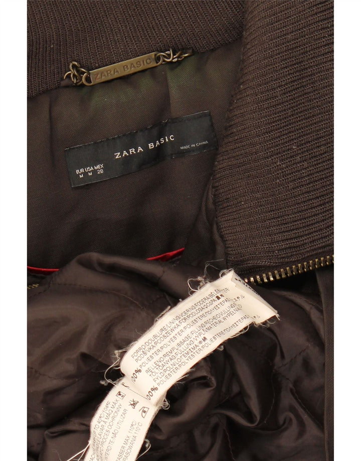 ZARA Womens Military Padded Coat UK 14 Medium Brown Polyester