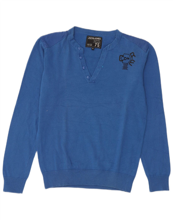 Jack & Jones Pulover cu decolteu în V pentru bărbați, bumbac albastru mediu