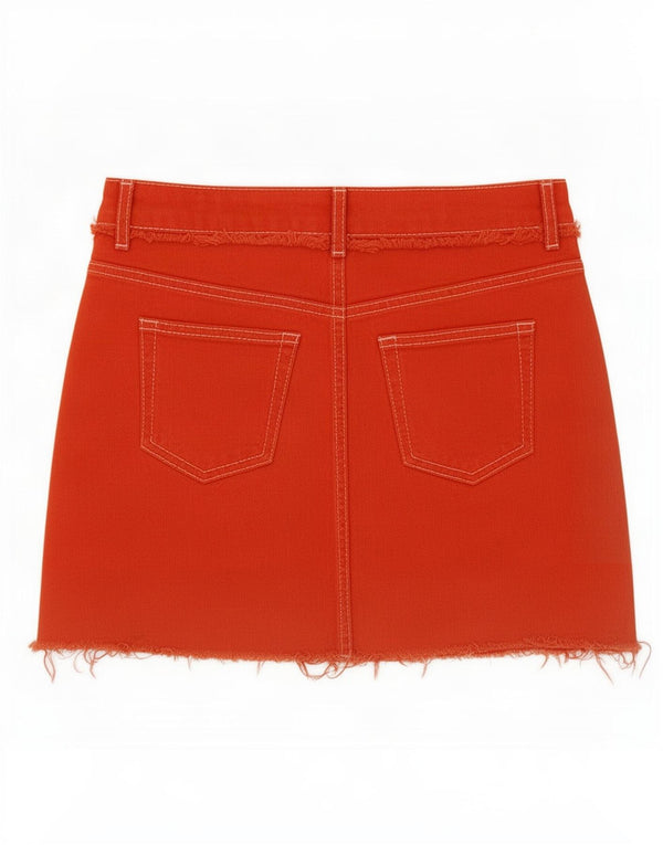 Topshop Womens Petite Mini Denim Skirt UK 4 XS W26 Orange Cotton