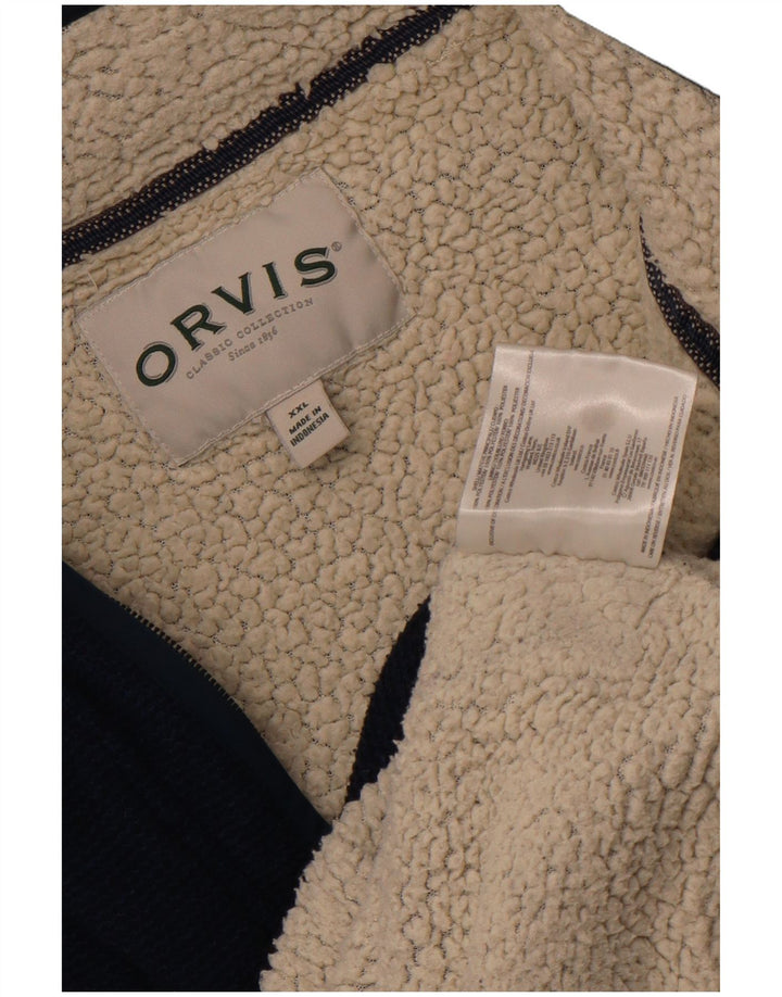 Pulover pentru bărbați Orvis, cu fermoar, cu gât Sherpa, 2XL, poliester bleumarin