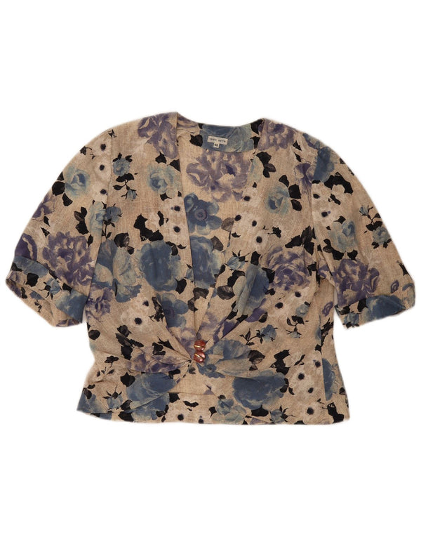 Cardigan Vintage pentru femei cu mâneci jumătate IT 48 XL mătase florală bej