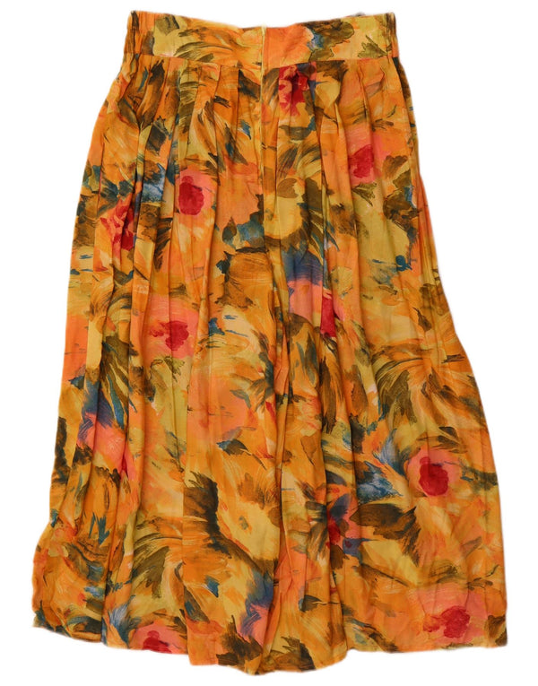 Fusta plisată vintage pentru femei UK 16 Large W32 Yellow Floral Viscose