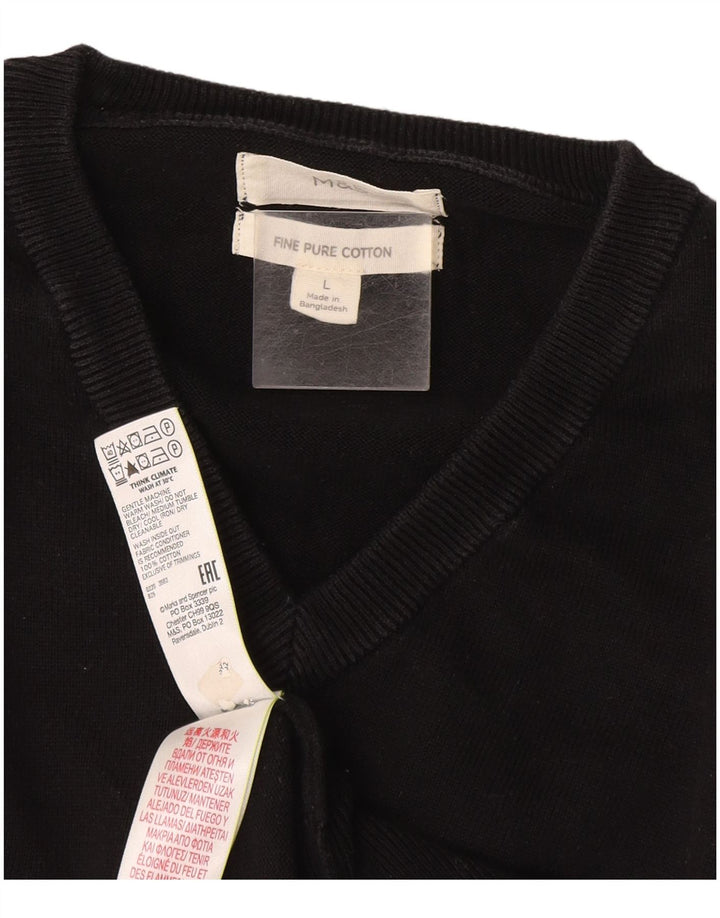 Pulover pentru bărbați Marks & Spencer cu decolteu în V, mare, negru, bumbac