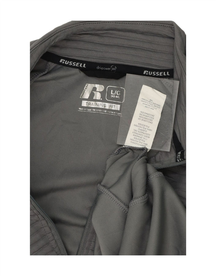 RUSSELL ATHLETIC Mens Zip Neck Pullover Tracksuit Top Large Grey Striped Vintage Russell Athletic and Second-Hand Russell Athletic from Messina Hembry 