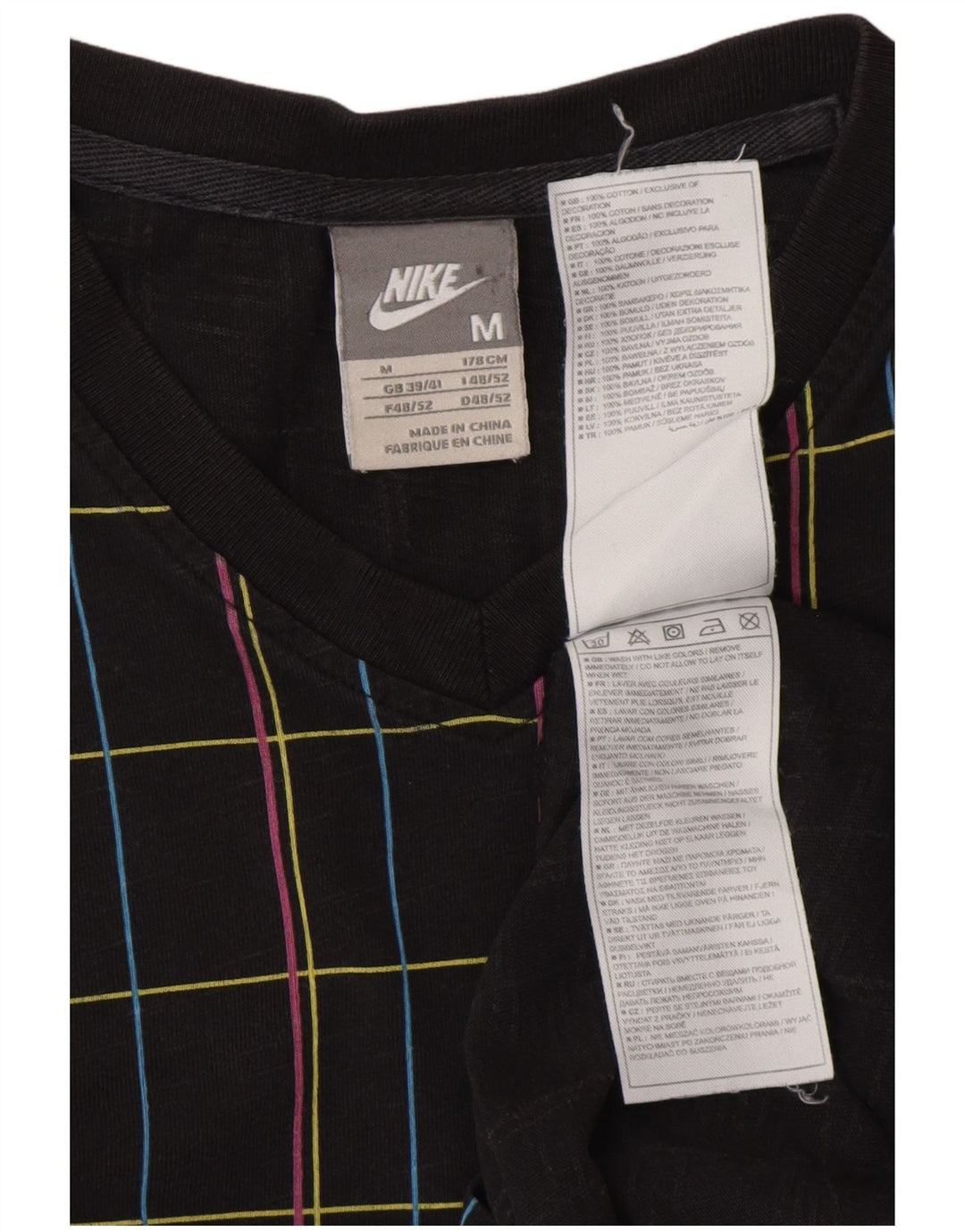 Tricou pentru bărbați NIKE Top UK 39/40 Medium Black Check Bumbac