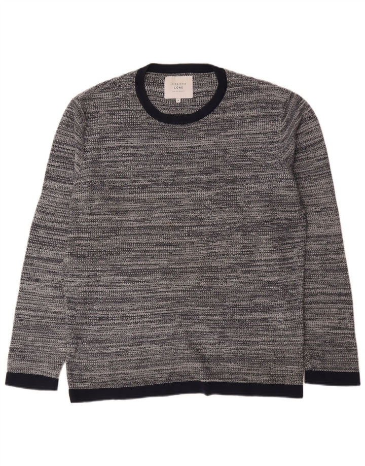 Pulover Jack & Jones pentru bărbați cu gât roșu, bumbac cu pete, gri mediu